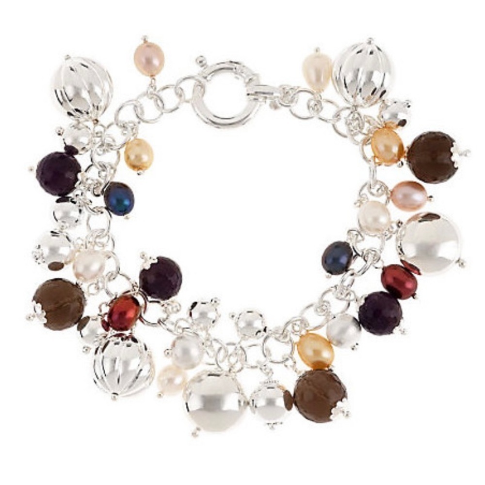 Arte D’argento Sterling silver multi gemstone Pearl charm bracelet.